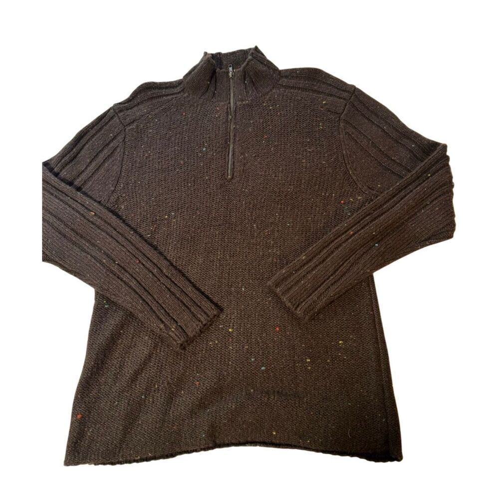 Weekendz off Men's half zip mock neck knit brown long sleeve sweater L